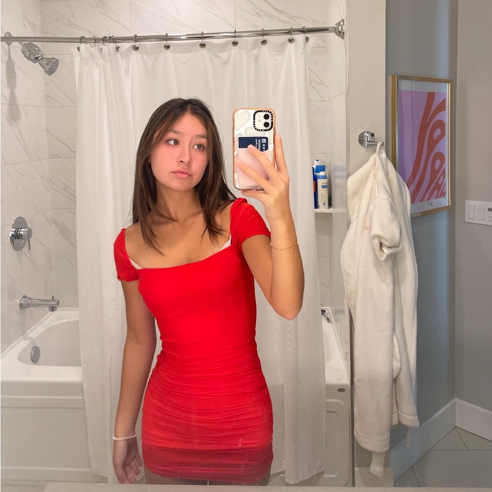 Lucy in the Sky Red Bodycon Ruched Mini Party Dress Size XS